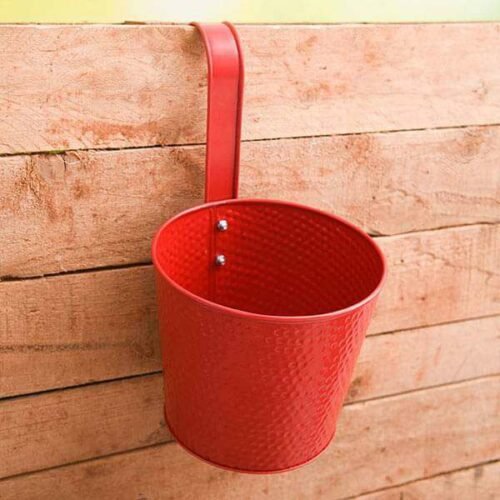 7 inch (18 cm) Dot Embossed Railing Round Metal Planter (red) (set of 3) Copy Copy Copy