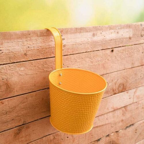 7 inch (18 cm) Dot Embossed Railing Round Metal Planter (yellow) (set of 3) Copy Copy Copy Copy