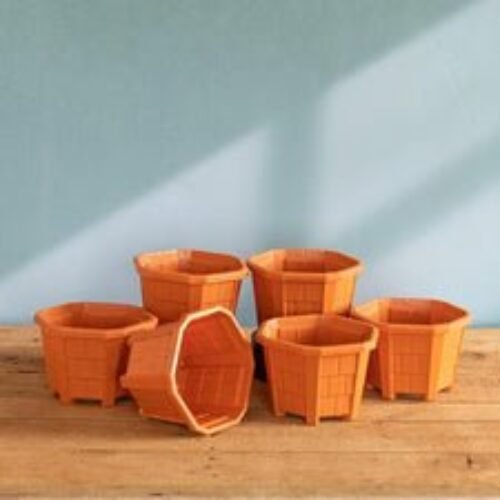 8.1 inch (21 cm) Hexa No. 3 Plastic Planter (Terracotta Color) (set of 6)