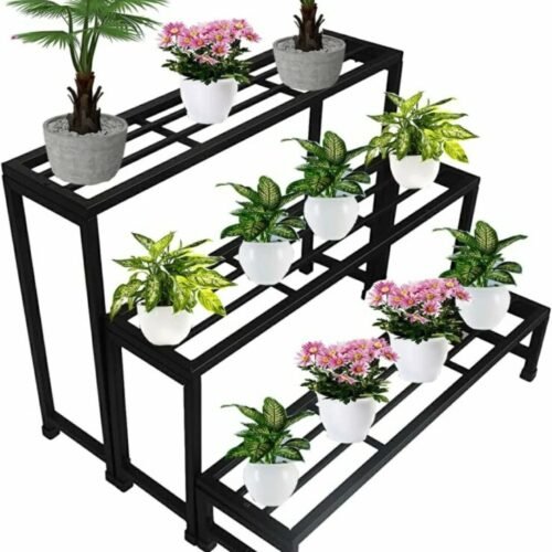 3 Step Indoor Outdoor Plant Pot Stand with Scratchless Base Premium Strong Flower Gamla Shelf Rack for Garden Balcony Home Living Room Decor