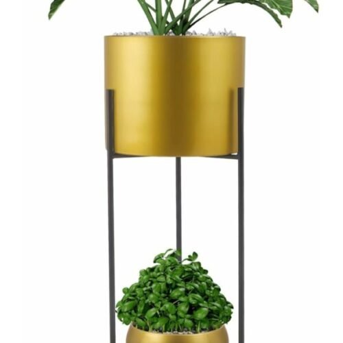 Metallic Unbreakable 24 inches Gold Plain Print Design Pot with Big tri Stand – Gold Plain Finish