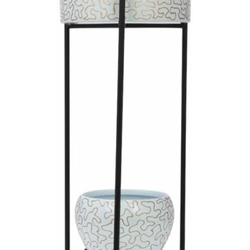 Metallic Unbreakable 24 inches White Kadhayi Design Pot with Big tri Stand Color White