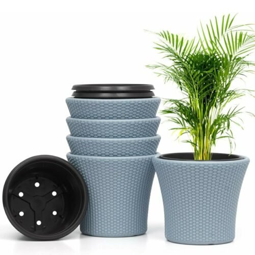 11 Inch Self Watering Snow Pot-Gamla Planter Pot-High Density Polyethylene Plastic Flower Pot-Modern Decorative Planter for Indoor-Outdoor-Balcony-Garden-Livingroom-Home-Grey(Pack of 5)