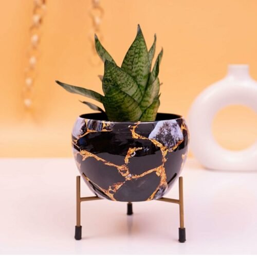 Gallery Designer Indoor Plant Pots with Stand – Table Top Decorative Metal Plant Pots for Living Room, Balcony and Garden (Multicolour)