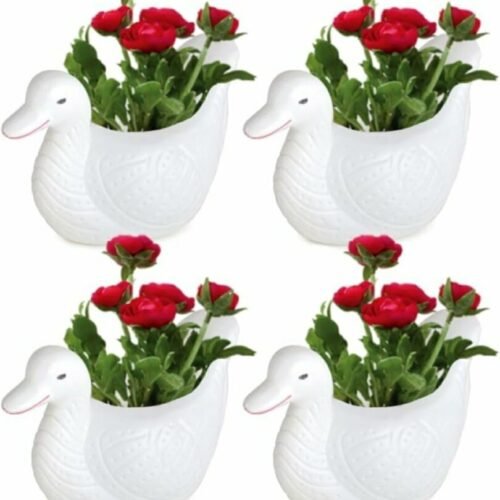 Duck Pot Plastic White Flower Pot | Indoor and Outdoor Use | Elegant Home Decor | Ideal Gift for Plant Enthusiasts and Yoga Practitioners | Create Your Garden Oasis Today! (Pack of 4)