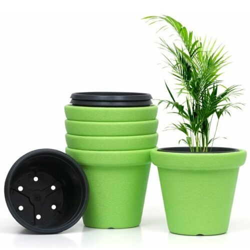 11 Inch Self Watering Pot-Gamla Planter Pot-High Density Polyethylene Plastic Flower Pot-Modern Decorative Planter for Indoor-Outdoor-Balcony-Garden-Livingroom-Home-Green(Pack of 5)