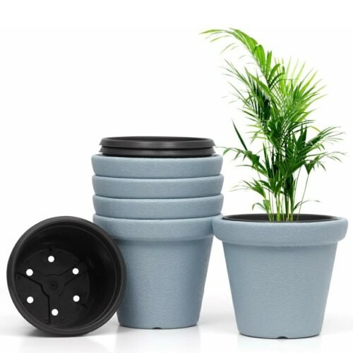 11 Inch Self Watering Pot-Gamla Planter Pot-High Density Polyethylene Plastic Flower Pot-Modern Decorative Planter for Indoor-Outdoor-Balcony-Garden-Livingroom-Home-Grey(Pack of 5)