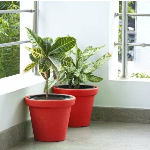 11 Inch Self Watering Pot-Gamla Planter Pot-High Density Polyethylene Plastic Flower Pot-Modern Decorative Planter for Indoor-Outdoor-Balcony-Garden-Livingroom-Home-Red(Pack of 5)