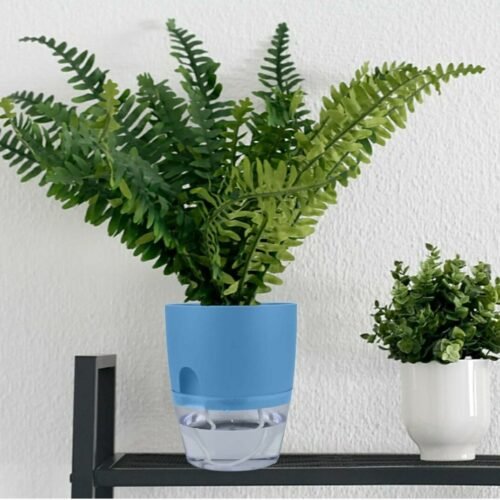 Combo of 2 Handy Blue Self-Watering Pots, Durable Plastic Pots, Indoor & Outdoor Use, Home & Office Decor, Plants Not Included, Pot Size: 18 * 15 Cm (Blue)