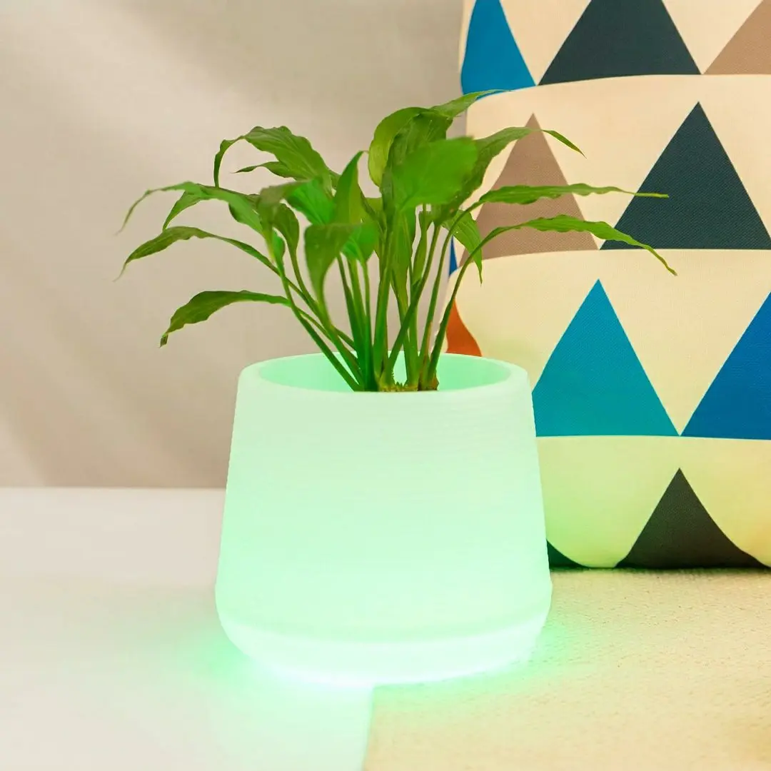 Led Plastic Pots For Indoor Plants With Drainage Hole & Stand (Best Flower Pots & Planters For Home Decor, Living Room, Kitchen, Bedroom, Table Top, Office, Gifting,White, Pack of 1)