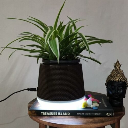 LED Flower Pot PEAR with Black Top & White Base Light (Plastic Garden Pot, Indoor Planter, Flower Pot, Home Decor, Garden Decor) 5 inches LED Planter.Package Contains-1 Planter with 1 Adapter