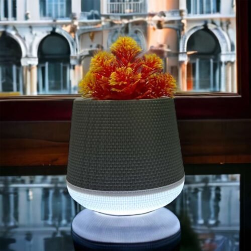 LED Flower Pot PEAR with Silver Top & White Base Light (Plastic Garden Pot, Indoor Planter, Flower Pot, Home Decor, Garden Decor) 5 inches LED Planter.Package Contains-1 Planter with 1 Adapter Copy