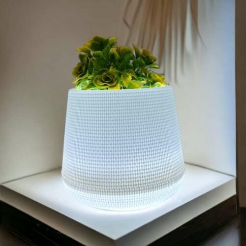 Led Plastic Pots For Indoor Plants With Drainage Hole & Stand (Best Flower Pots & Planters For Home Decor, Living Room, Kitchen, Bedroom, Table Top, Office, Gifting, White, Pack of 1)