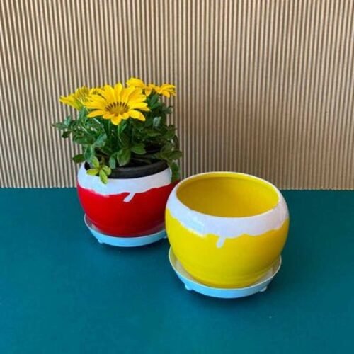 Coloured metal, round pot – 5.5″ with plate for indoor/outdoor plants
(1 pot)